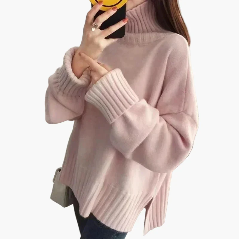 Damen Pullover im koreanischen Stil mit Stehkragen für Herbst und Winter – Lässiger Oversize-Look - Image 4