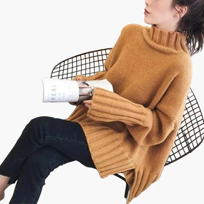 Damen Pullover im koreanischen Stil mit Stehkragen für Herbst und Winter – Lässiger Oversize-Look - Image 5