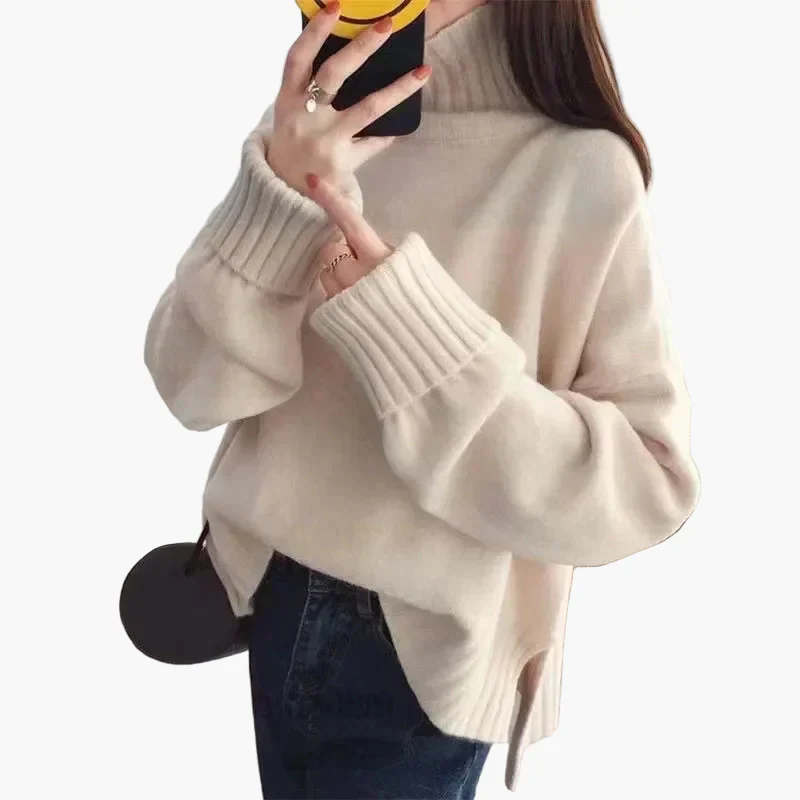 Damen Pullover im koreanischen Stil mit Stehkragen für Herbst und Winter – Lässiger Oversize-Look - Image 6