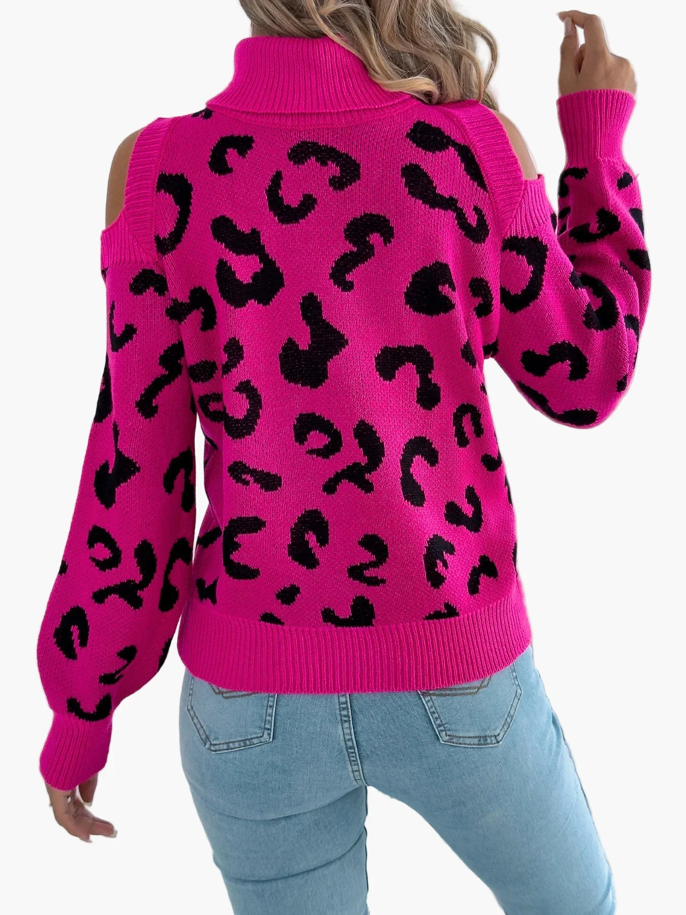 Damen Pullover mit Leopardenmuster und Cut-Out Schultern – Trendiger Freizeit-Strickpullover - Image 2