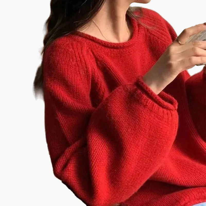 Damen Pullover Lockerer Basic Strickpullover im französischen Stil – Modischer Freizeit-Look für Alltag und Büro