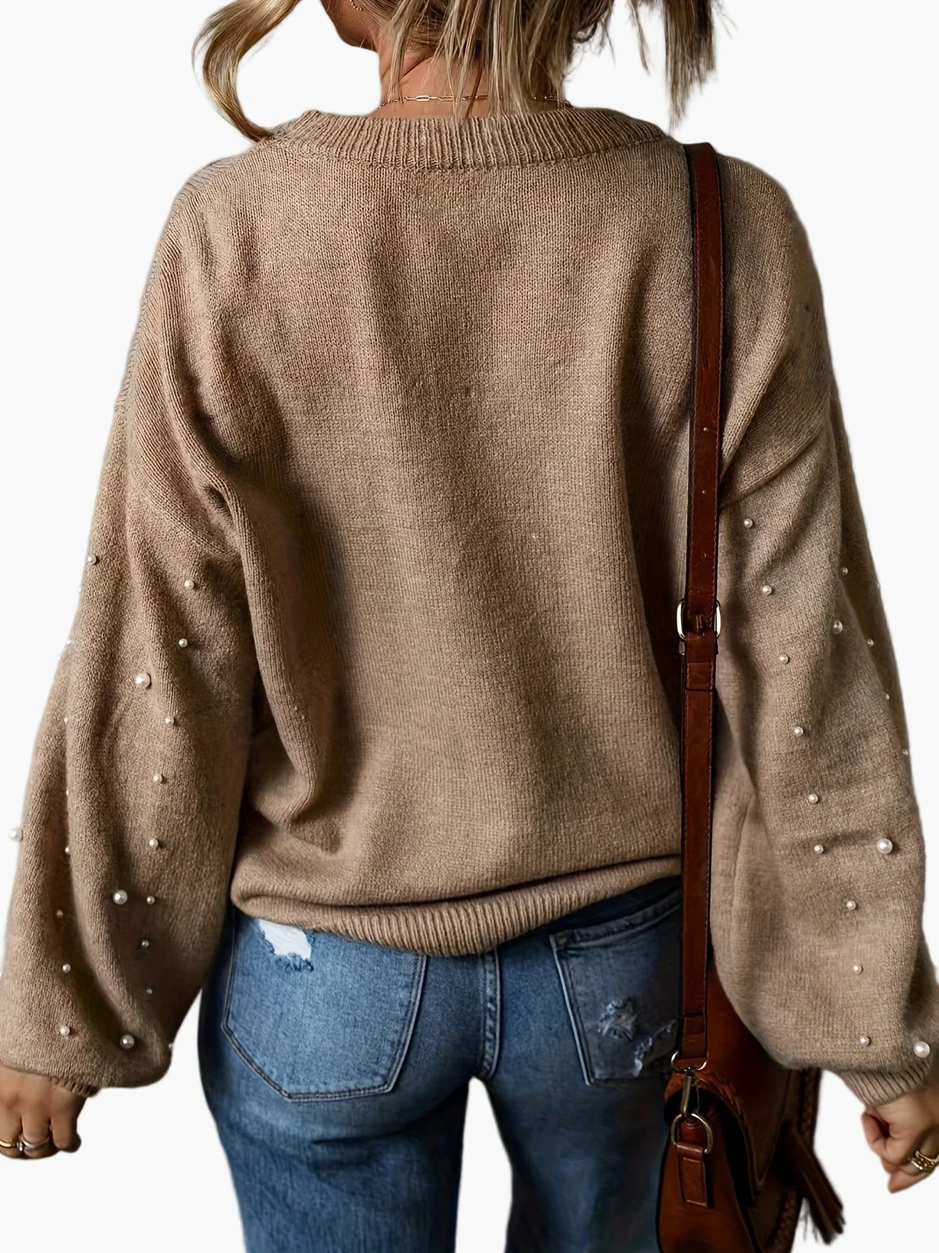 Damen Pullover mit Perlenbesatz – Eleganter Strickpullover für Freizeit und Alltag - Image 2