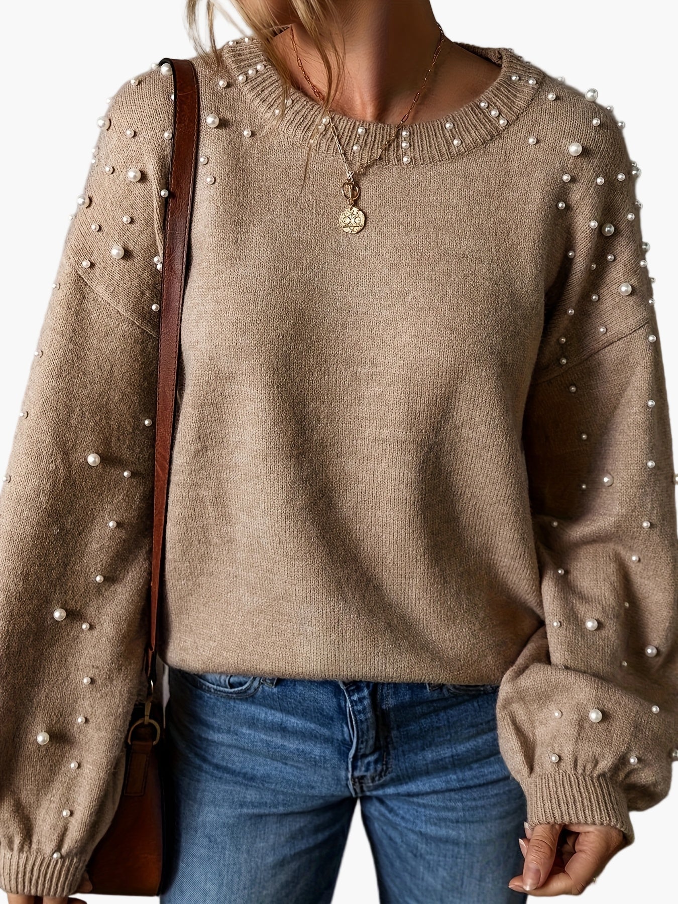 Damen Pullover mit Perlenbesatz – Eleganter Strickpullover für Freizeit und Alltag - Image 4