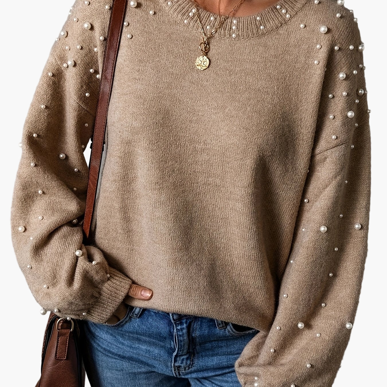 Damen Pullover mit Perlenbesatz – Eleganter Strickpullover für Freizeit und Alltag - Image 6