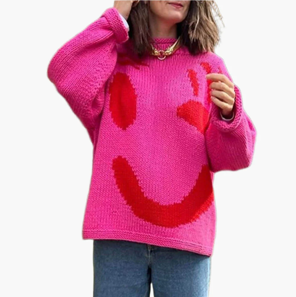 Damen Pullover mit verspieltem Gesichtsmotiv – Strickpullover im künstlerischen Stil für Freizeit & Alltag - Image 10