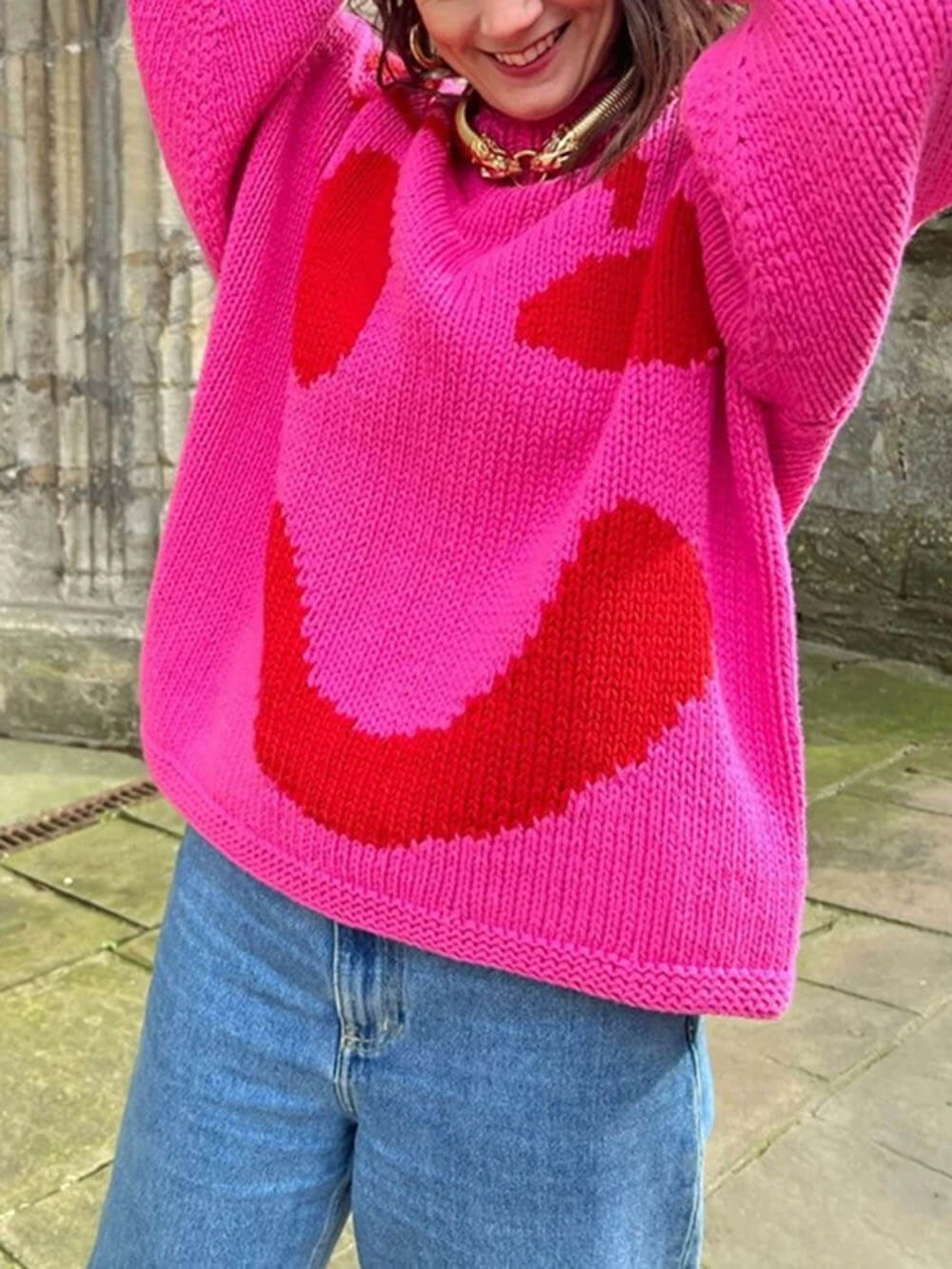 Damen Pullover mit verspieltem Gesichtsmotiv – Strickpullover im künstlerischen Stil für Freizeit & Alltag - Image 11