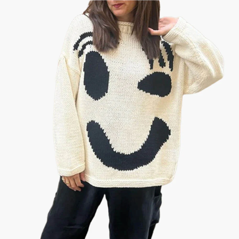 Damen Pullover mit verspieltem Gesichtsmotiv – Strickpullover im künstlerischen Stil für Freizeit & Alltag - Image 14
