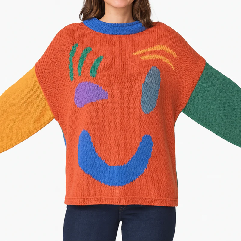 Damen Pullover mit verspieltem Gesichtsmotiv – Strickpullover im künstlerischen Stil für Freizeit & Alltag - Image 18