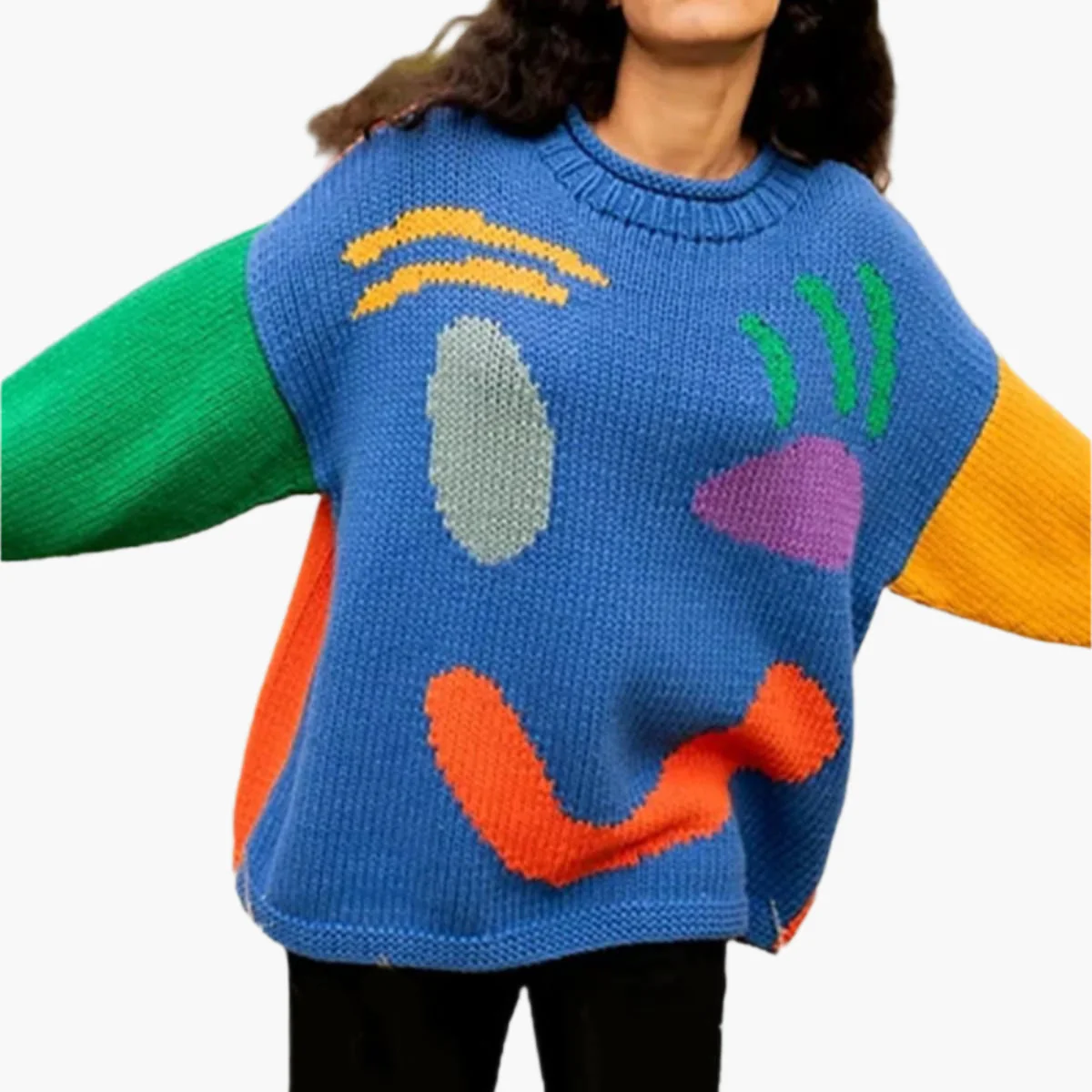 Damen Pullover mit verspieltem Gesichtsmotiv – Strickpullover im künstlerischen Stil für Freizeit & Alltag - Image 7