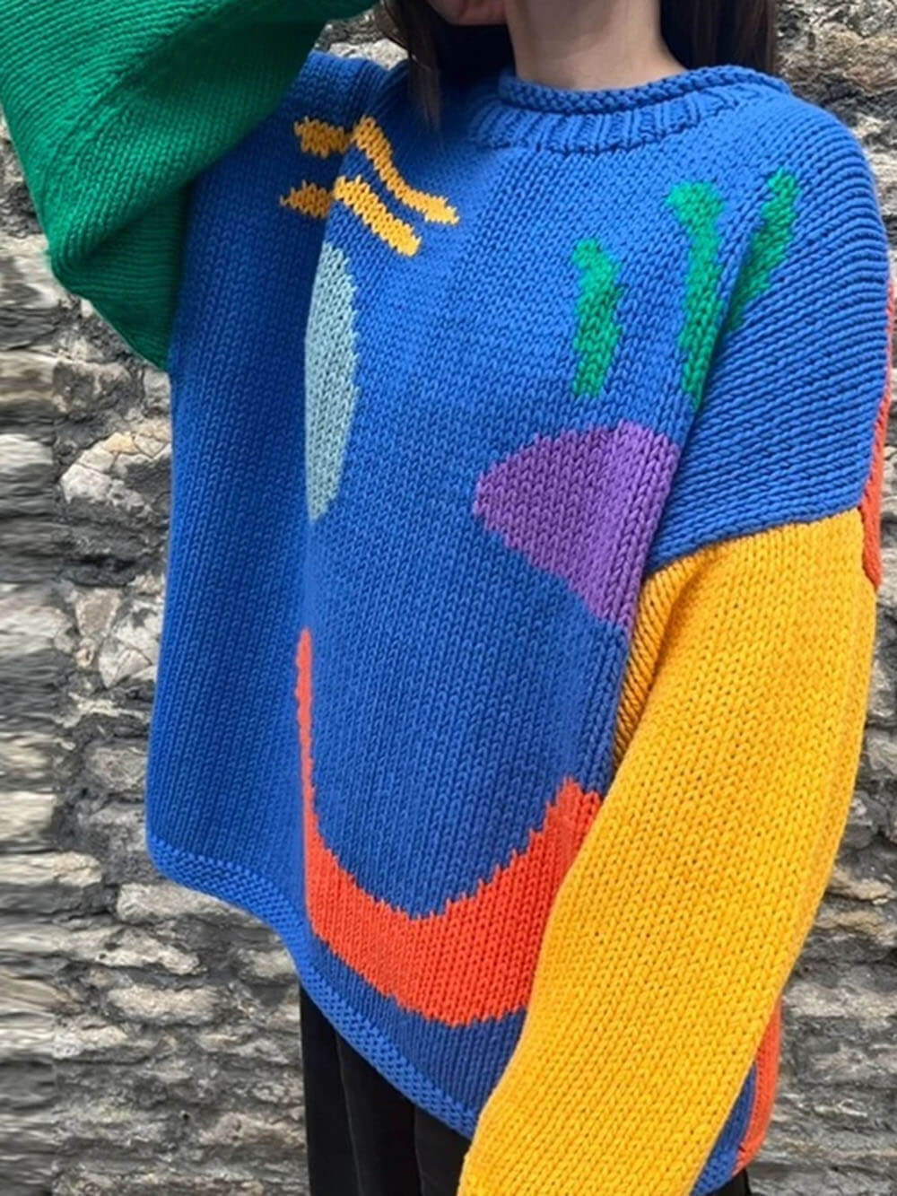 Damen Pullover mit verspieltem Gesichtsmotiv – Strickpullover im künstlerischen Stil für Freizeit & Alltag - Image 9