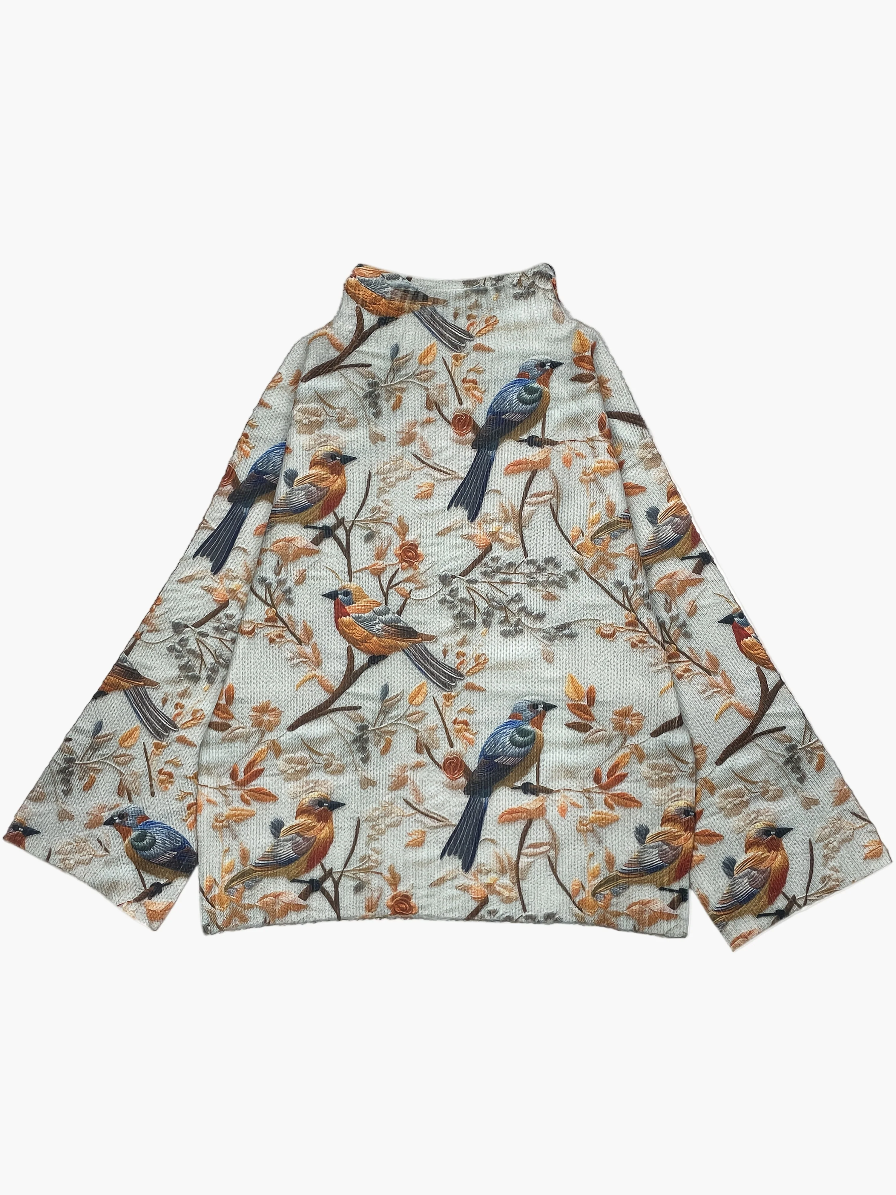 Damen Pullover mit Vogelmotiv und hohem Kragen – Eleganter Strickpullover für Herbst und Winter - Image 2