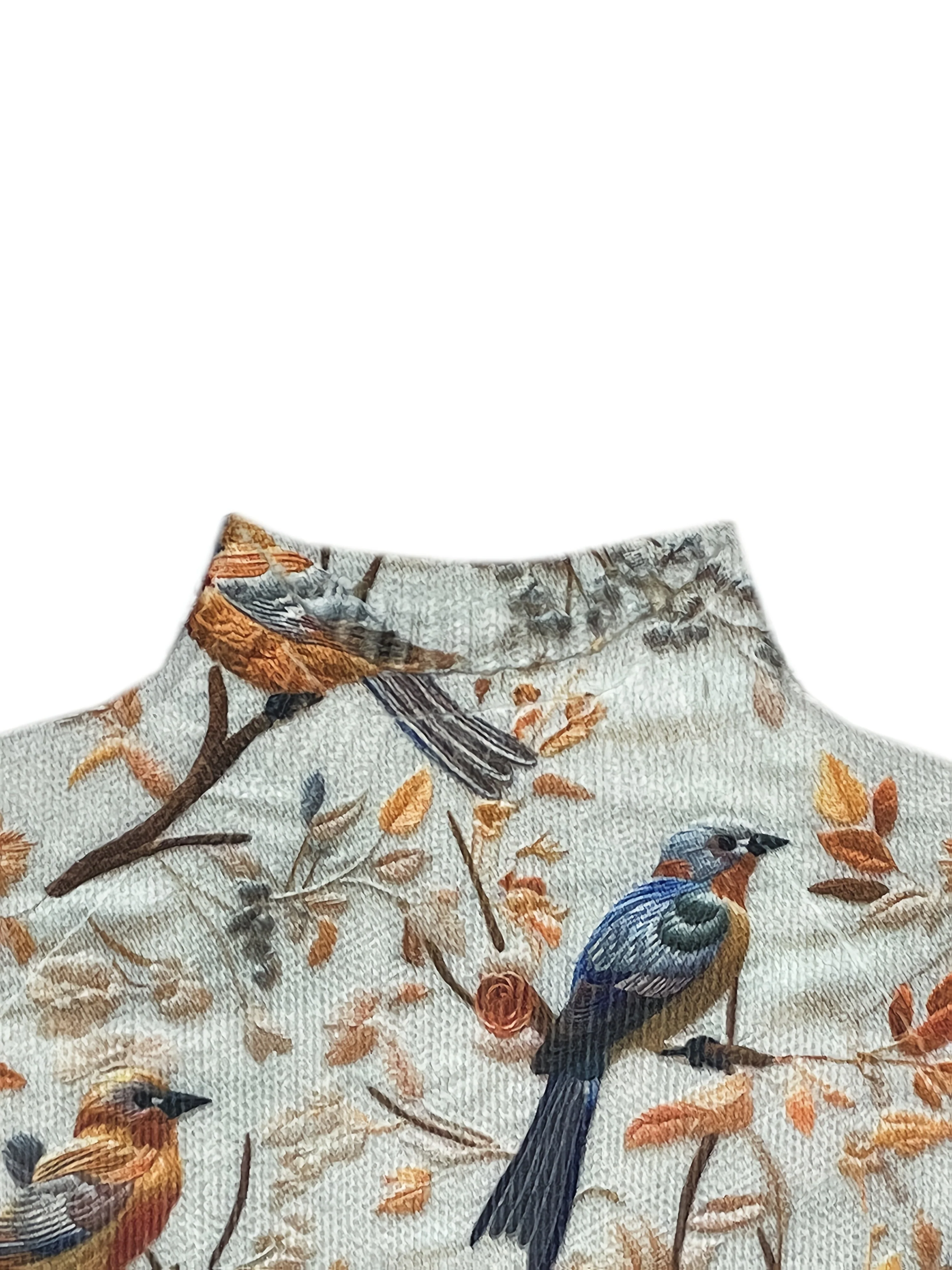 Damen Pullover mit Vogelmotiv und hohem Kragen – Eleganter Strickpullover für Herbst und Winter - Image 4