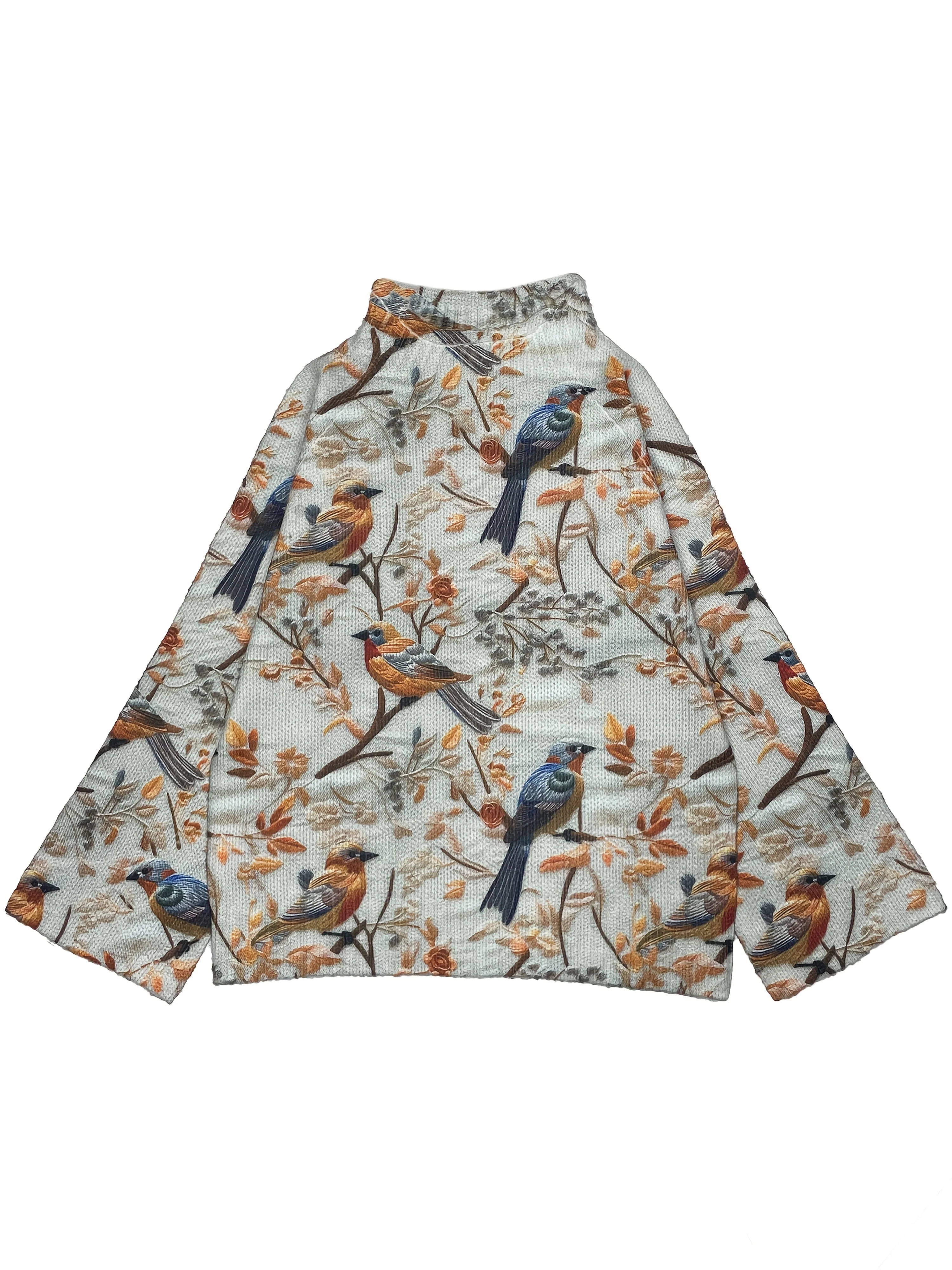 Damen Pullover mit Vogelmotiv und hohem Kragen – Eleganter Strickpullover für Herbst und Winter - Image 5