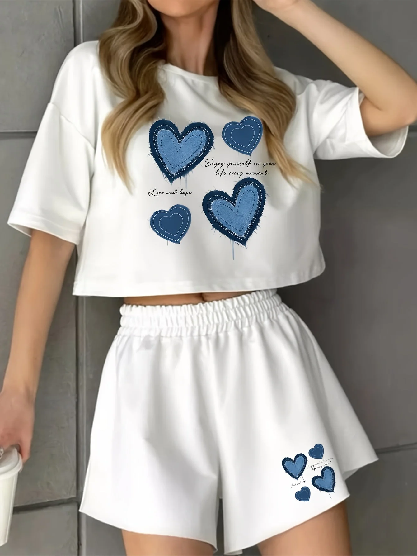 Damen Pyjama-Set mit Herz-Print – Lockeres Freizeit-Outfit für Zuhause und Schlaf - Image 3