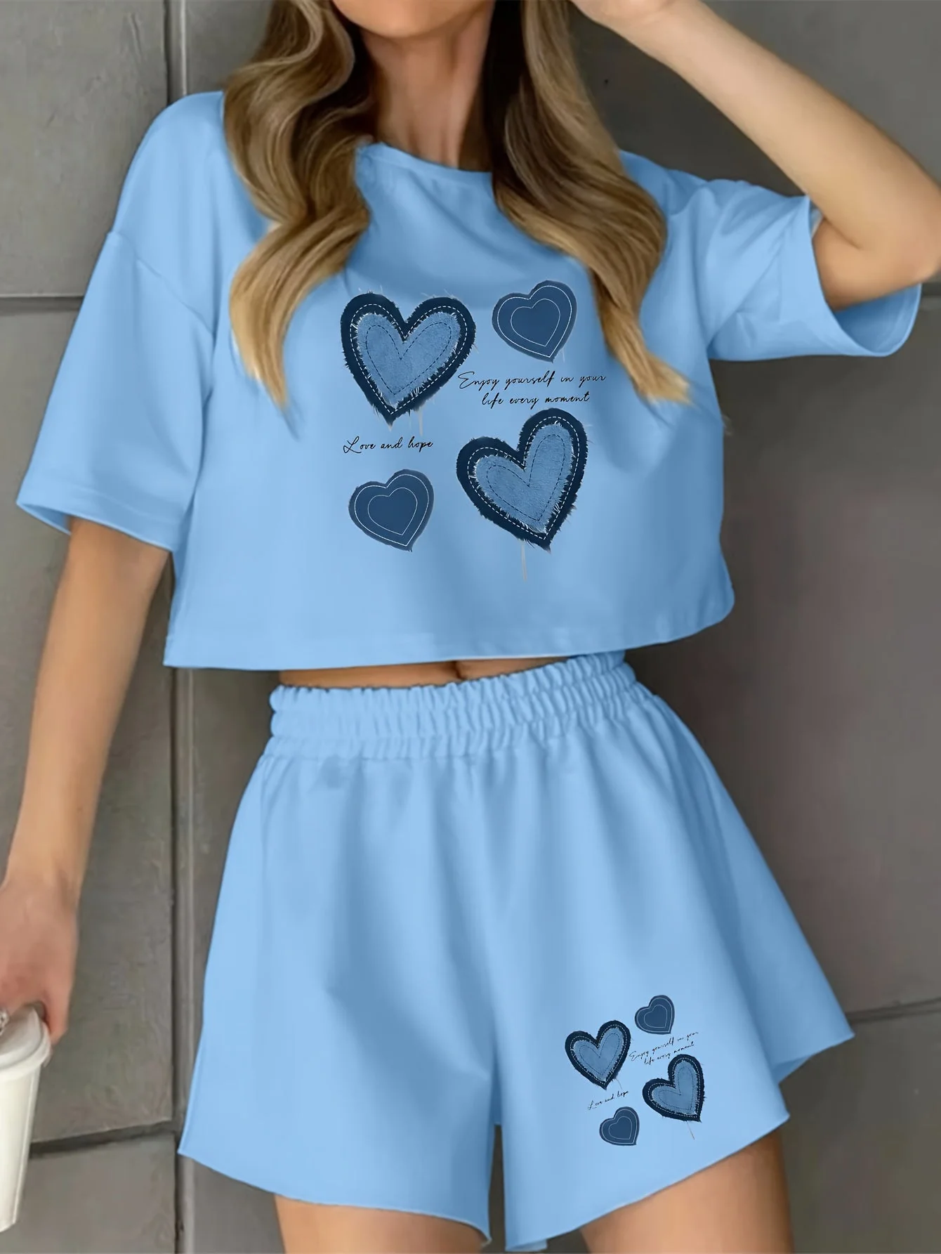 Damen Pyjama-Set mit Herz-Print – Lockeres Freizeit-Outfit für Zuhause und Schlaf - Image 4