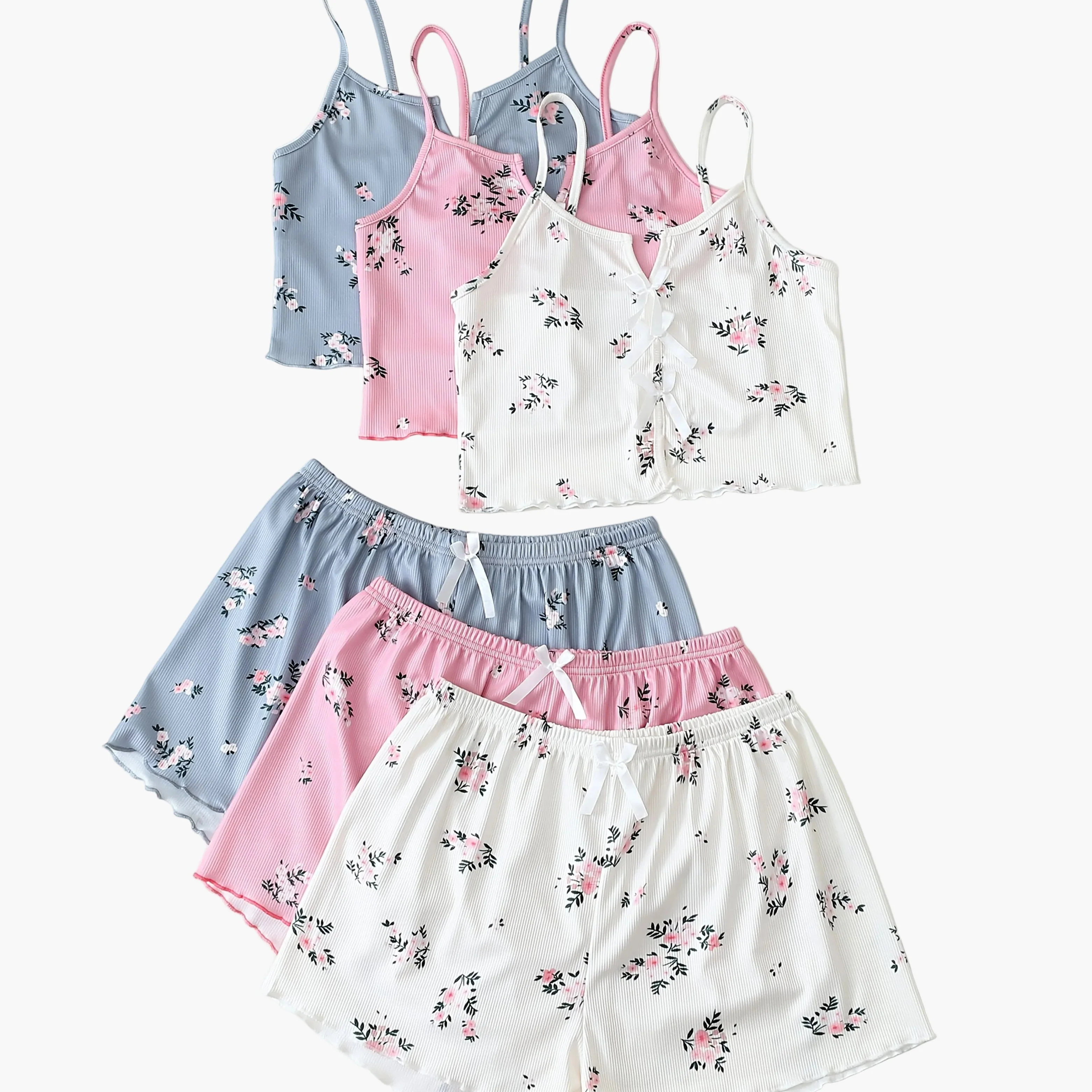 Damen Pyjama Set Zweiteilig mit Blumendruck – Kurzes Schlafanzug-Set für Frühling und Sommer, Sexy Stil - Image 9