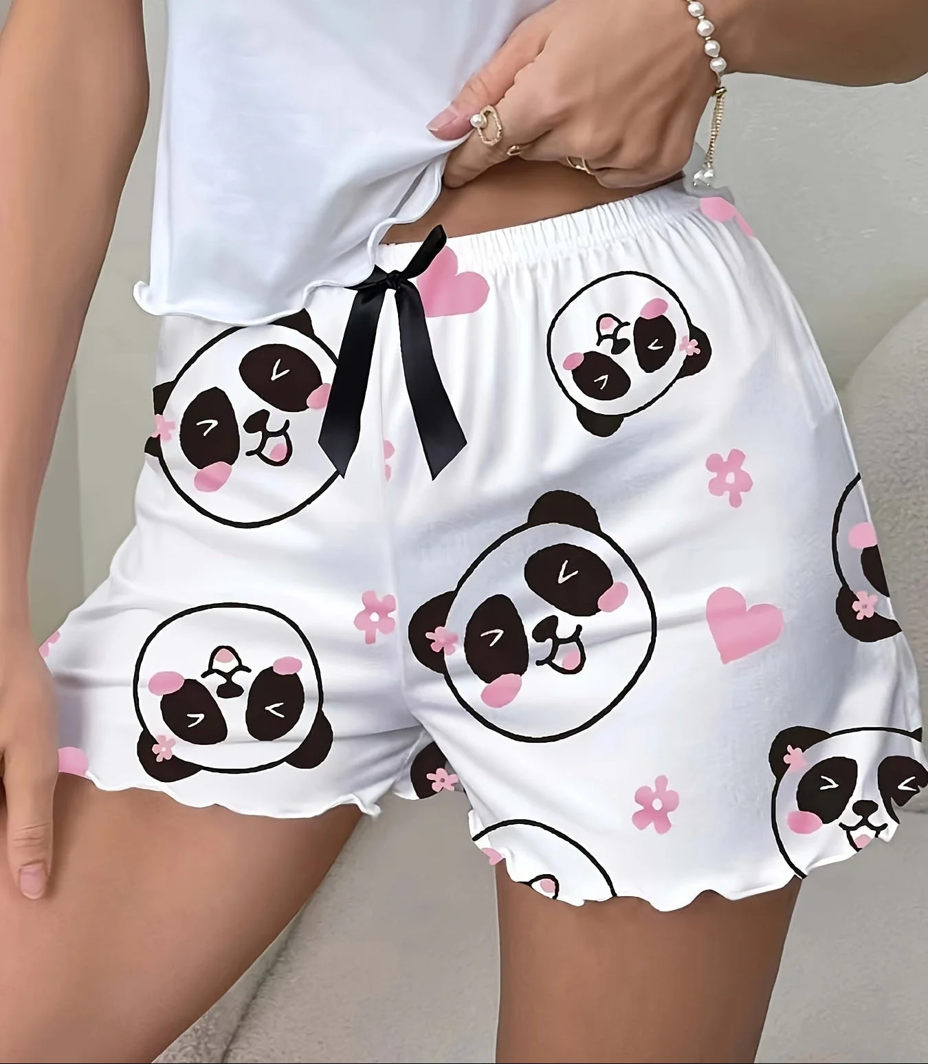 Damen Pyjama-Shorts mit Panda-Print und Schleife – Süße Schlafhose für Frühling & Sommer, Casual Style - Image 3