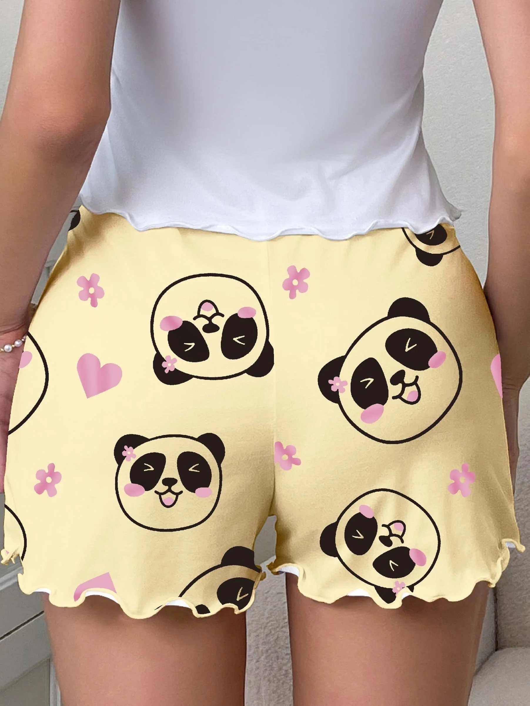 Damen Pyjama-Shorts mit Panda-Print und Schleife – Süße Schlafhose für Frühling & Sommer, Casual Style - Image 6