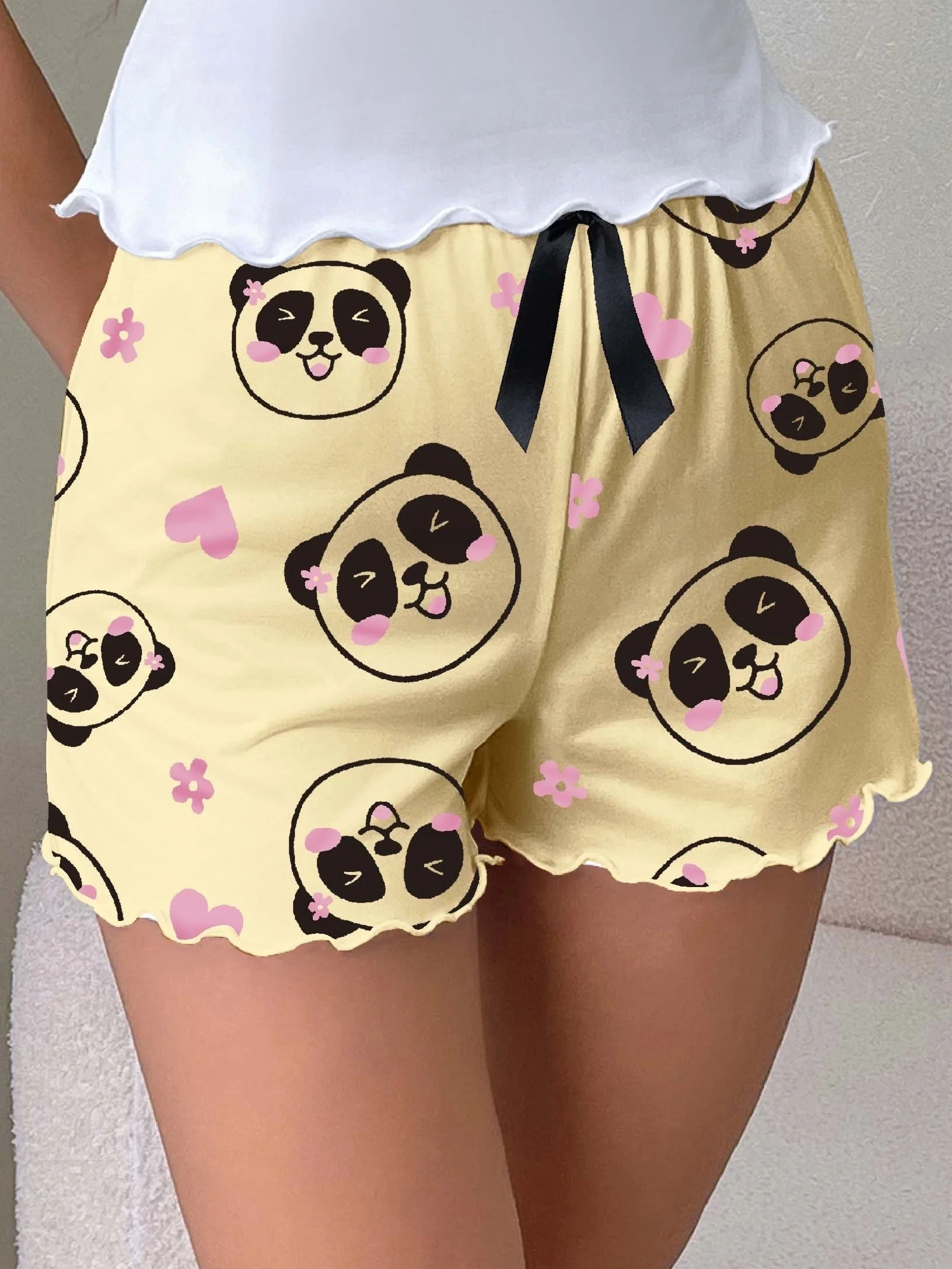 Damen Pyjama-Shorts mit Panda-Print und Schleife – Süße Schlafhose für Frühling & Sommer, Casual Style - Image 8