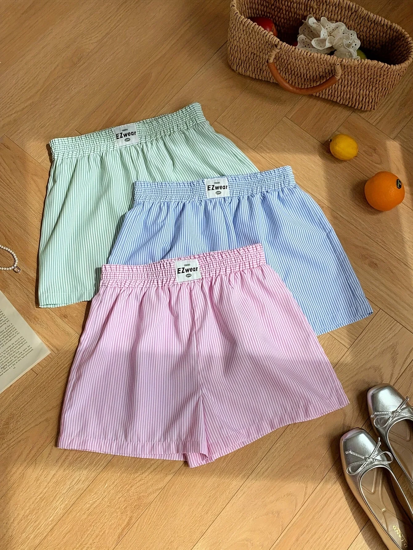 Damen Pyjama-Shorts im Streifen-Design für entspannte Sommernächte, 3er-Pack, Freizeit-Loungewear