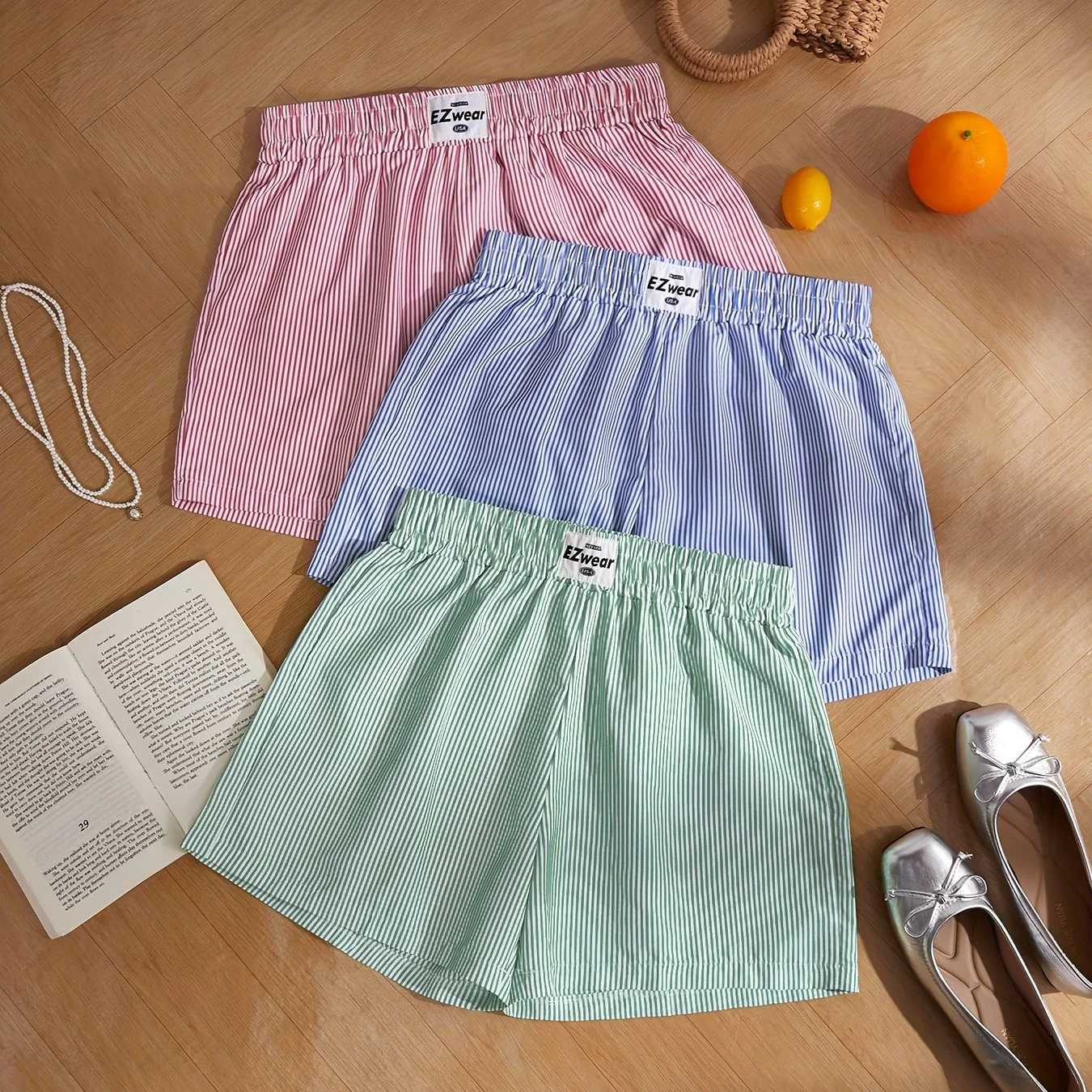 Damen Pyjama-Shorts im Streifen-Design für entspannte Sommernächte, 3er-Pack, Freizeit-Loungewear - Image 14