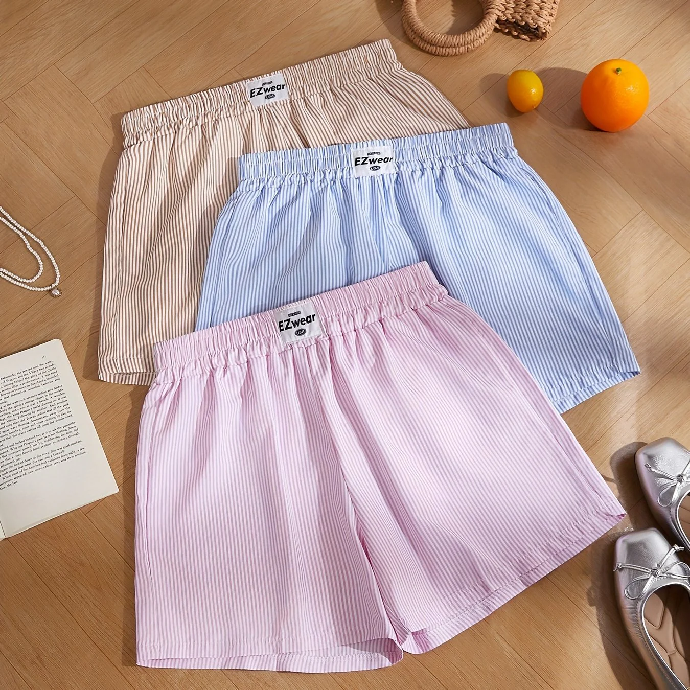 Damen Pyjama-Shorts im Streifen-Design für entspannte Sommernächte, 3er-Pack, Freizeit-Loungewear - Image 19