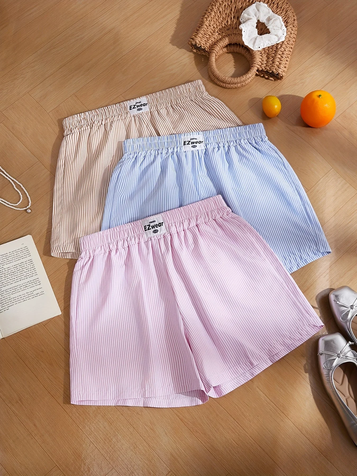 Damen Pyjama-Shorts im Streifen-Design für entspannte Sommernächte, 3er-Pack, Freizeit-Loungewear - Image 2