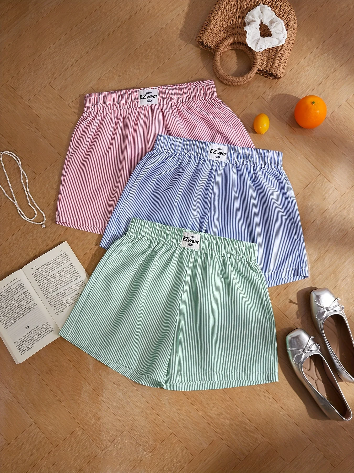 Damen Pyjama-Shorts im Streifen-Design für entspannte Sommernächte, 3er-Pack, Freizeit-Loungewear - Image 8