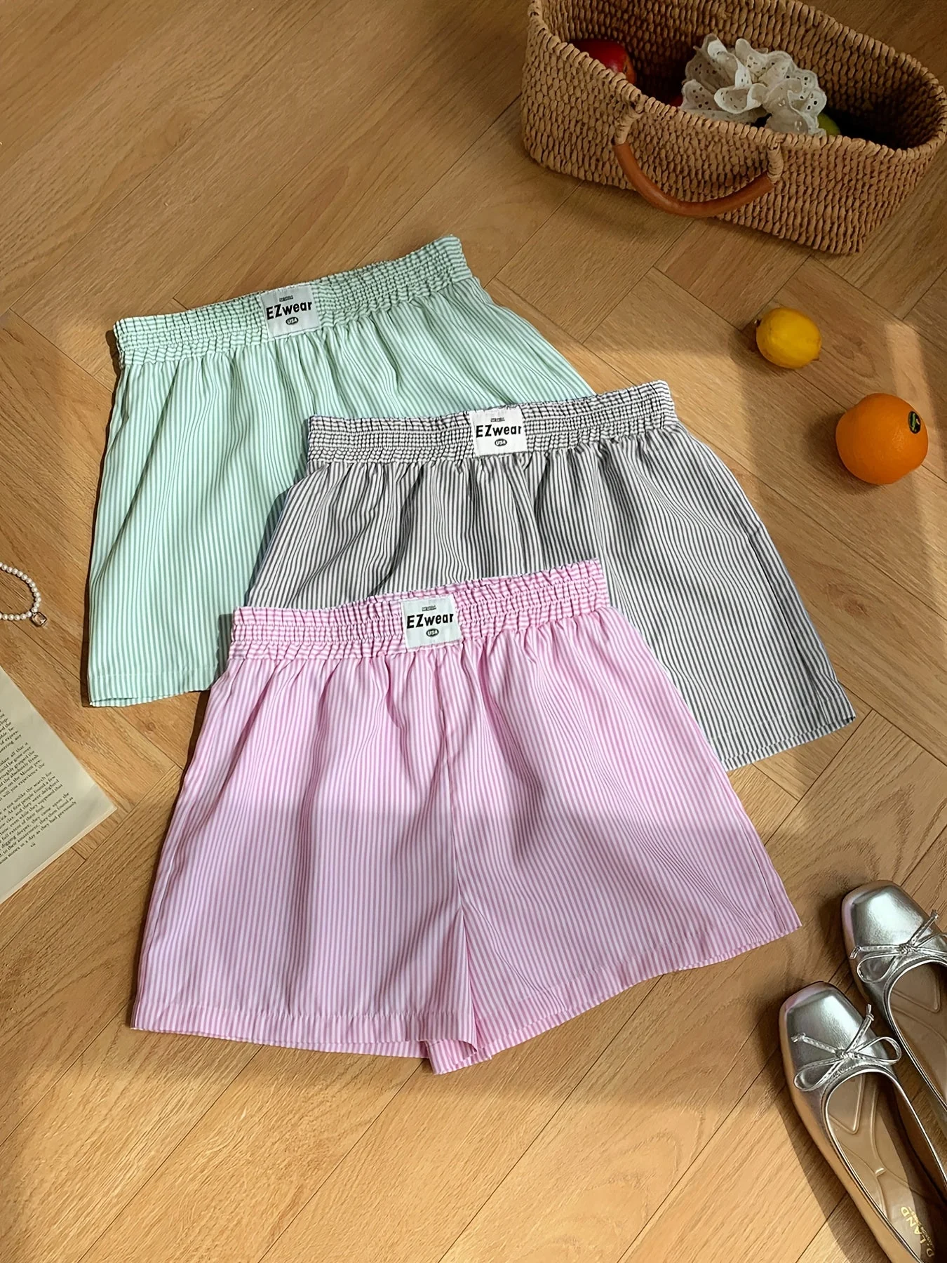 Damen Pyjama-Shorts im Streifen-Design für entspannte Sommernächte, 3er-Pack, Freizeit-Loungewear - Image 9
