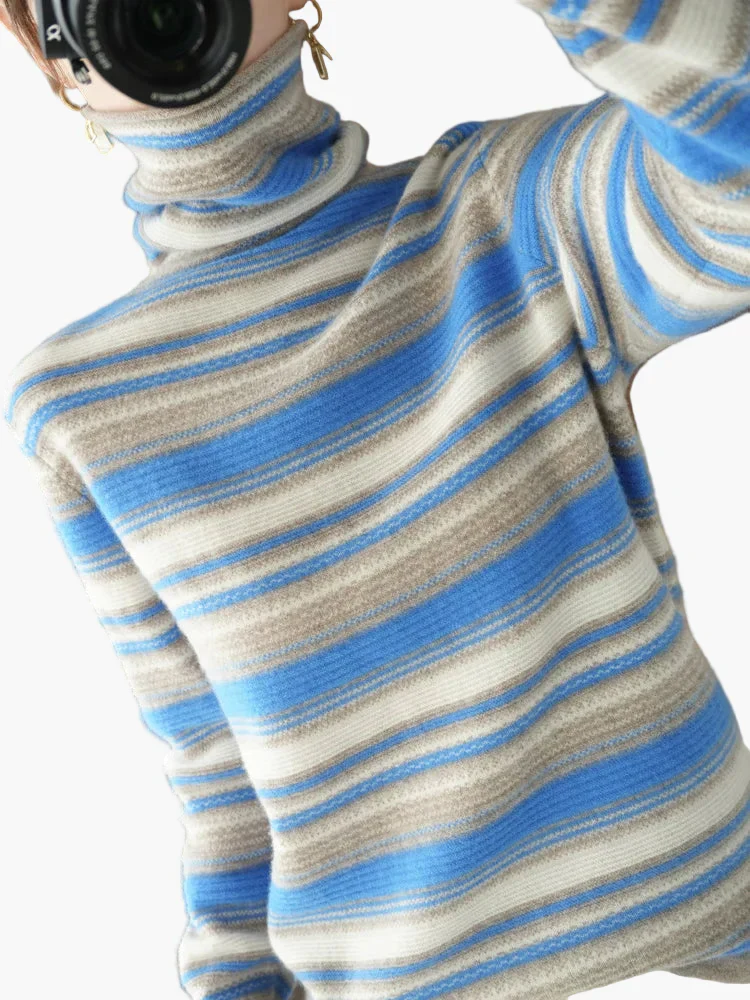 Damen Rollkragenpullover mit Streifen – Modischer Freizeitpullover für Herbst und Winter - Image 2
