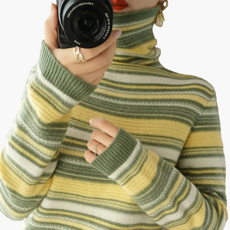 Damen Rollkragenpullover mit Streifen – Modischer Freizeitpullover für Herbst und Winter - Image 3