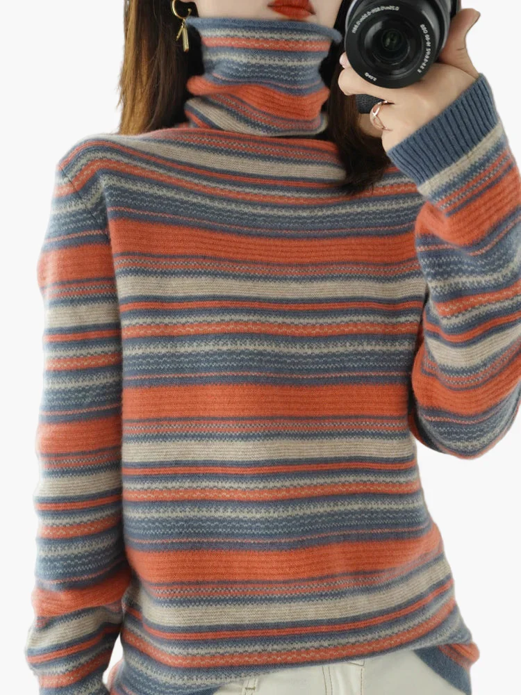 Damen Rollkragenpullover mit Streifen – Modischer Freizeitpullover für Herbst und Winter - Image 4