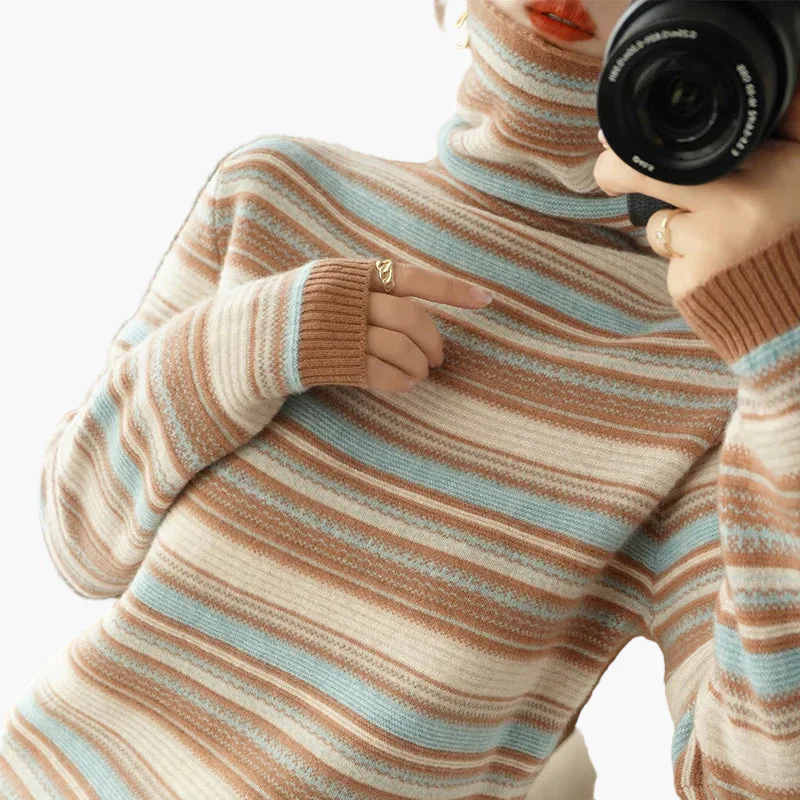 Damen Rollkragenpullover mit Streifen – Modischer Freizeitpullover für Herbst und Winter - Image 5