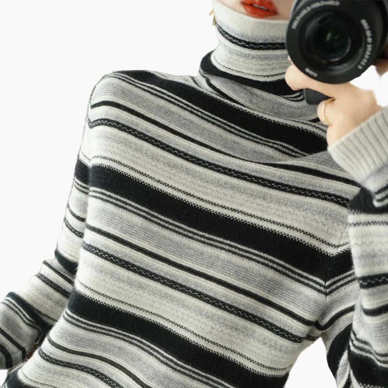 Damen Rollkragenpullover mit Streifen – Modischer Freizeitpullover für Herbst und Winter - Image 6