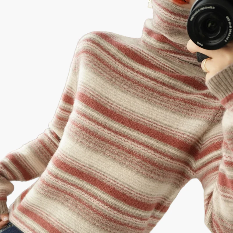 Damen Rollkragenpullover mit Streifen – Modischer Freizeitpullover für Herbst und Winter - Image 7