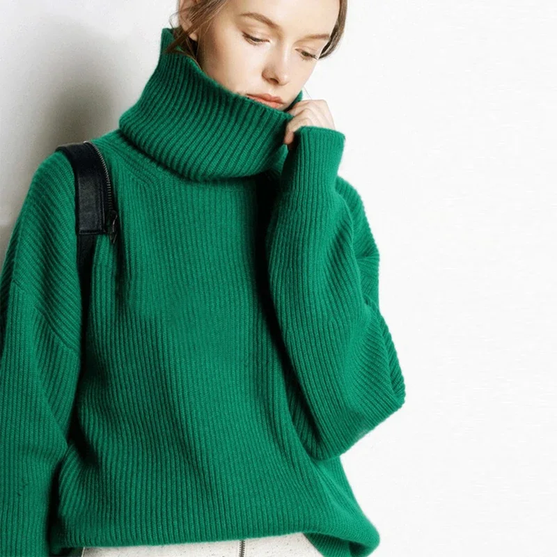 Damen Rollkragenpullover Strick Oversize – Modischer Winterpullover für Alltag und Freizeit