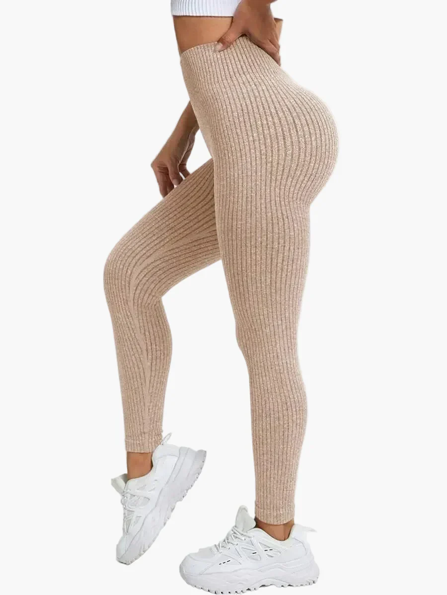 Damen Seamless Ribbed Leggings – Sportliche High Waist Yoga Fitness Hose - Image 12
