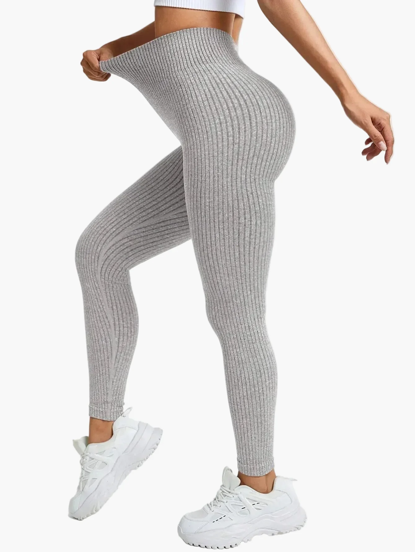 Damen Seamless Ribbed Leggings – Sportliche High Waist Yoga Fitness Hose - Image 16