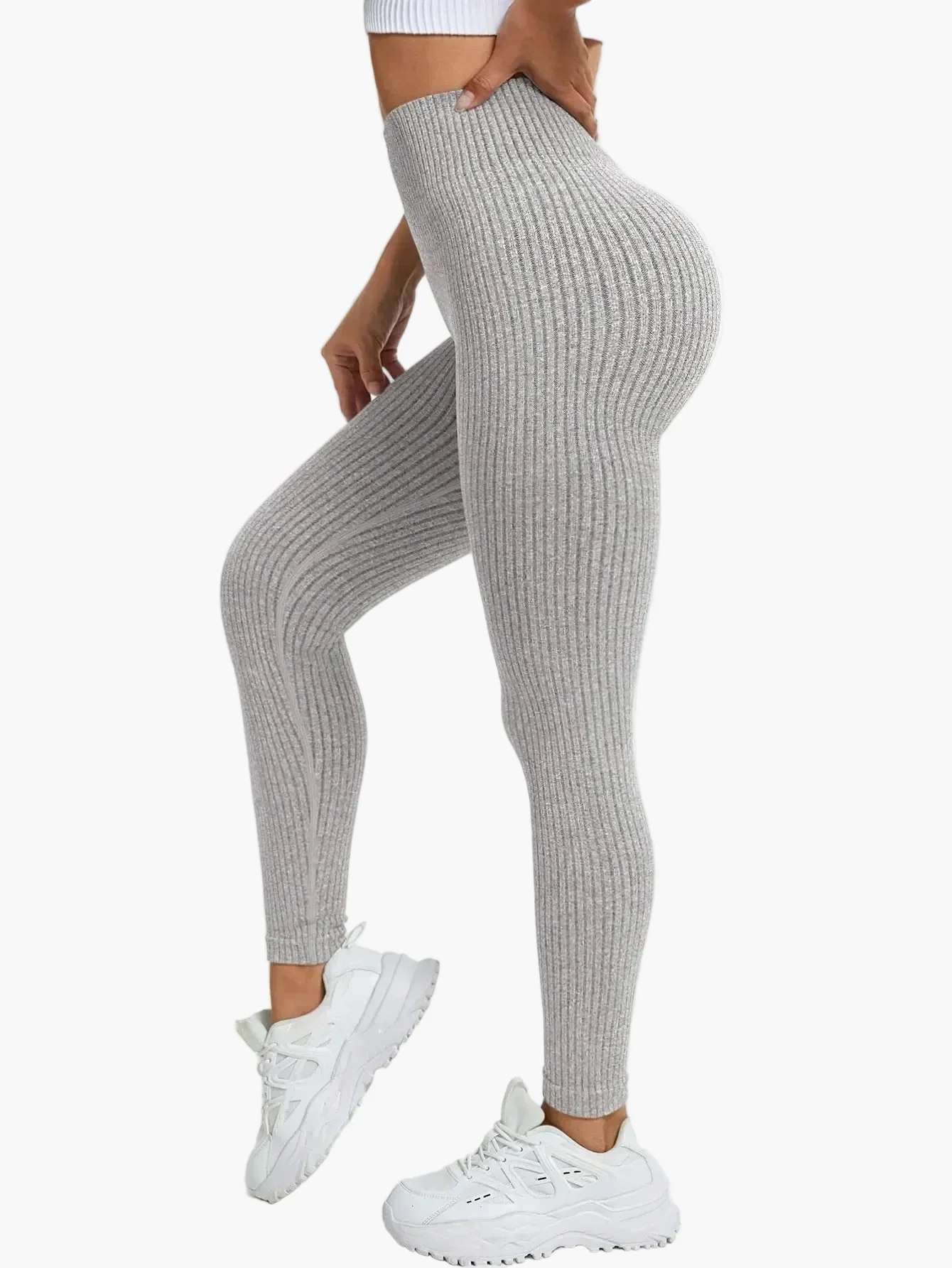 Damen Seamless Ribbed Leggings – Sportliche High Waist Yoga Fitness Hose - Image 17