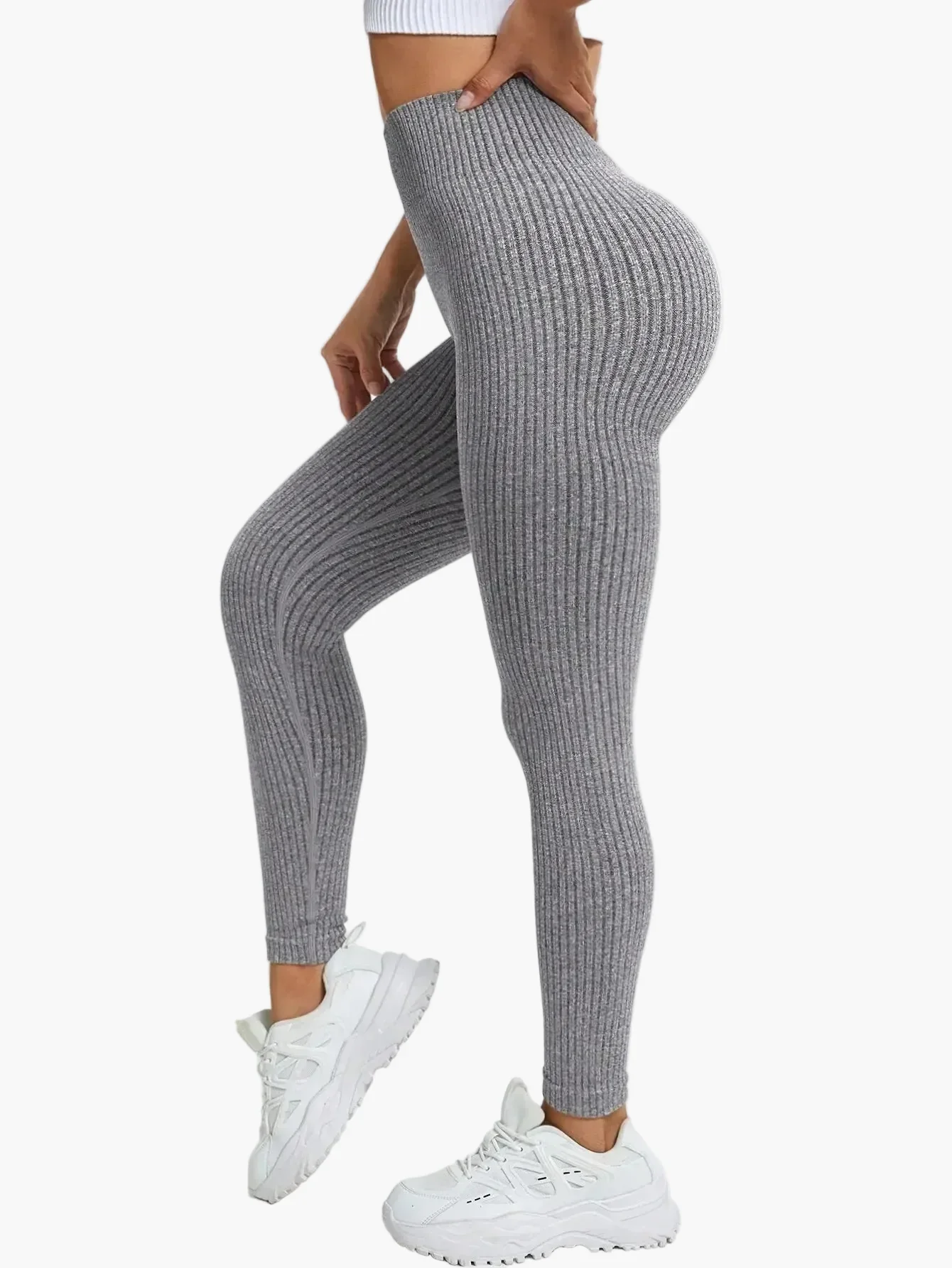 Damen Seamless Ribbed Leggings – Sportliche High Waist Yoga Fitness Hose - Image 25