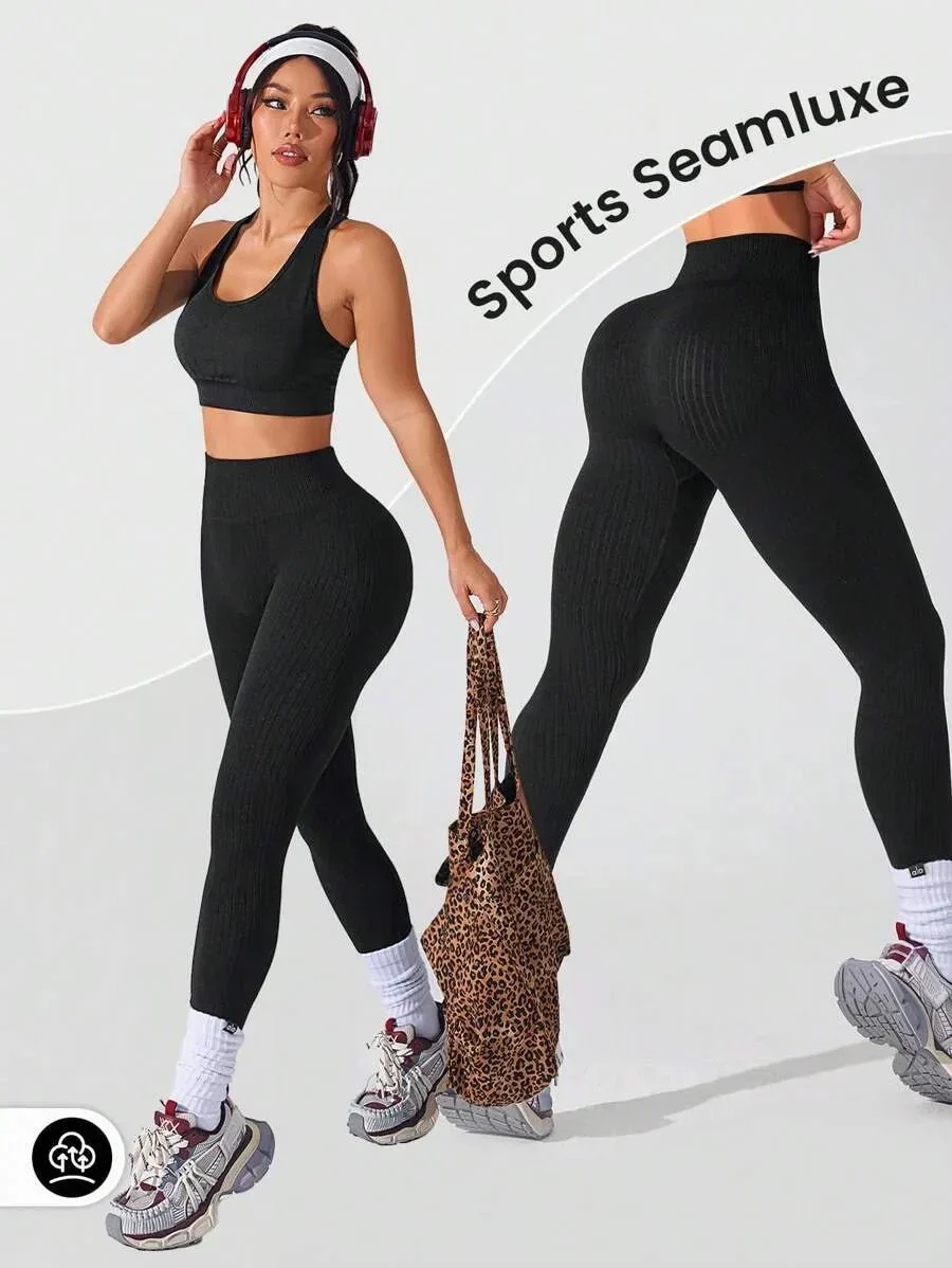 Damen Seamless Ribbed Leggings – Sportliche High Waist Yoga Fitness Hose - Image 34