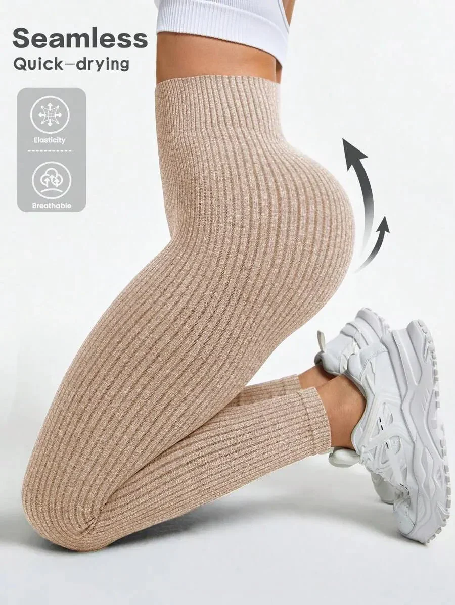 Damen Seamless Ribbed Leggings – Sportliche High Waist Yoga Fitness Hose - Image 9