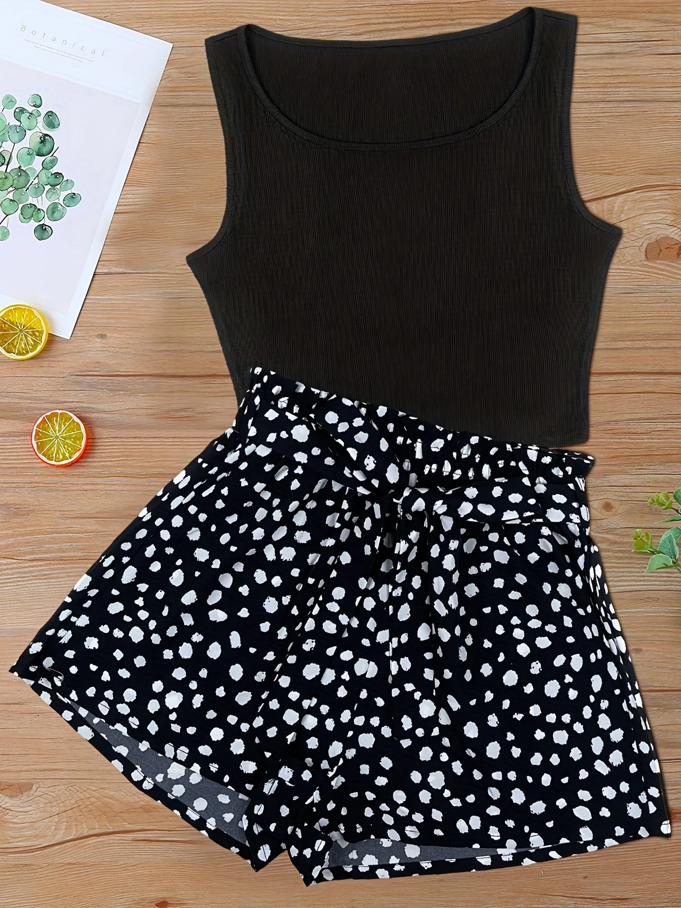 Damen Set: Ärmelloses Top und bedruckte Shorts – Sommer Streetstyle Outfit