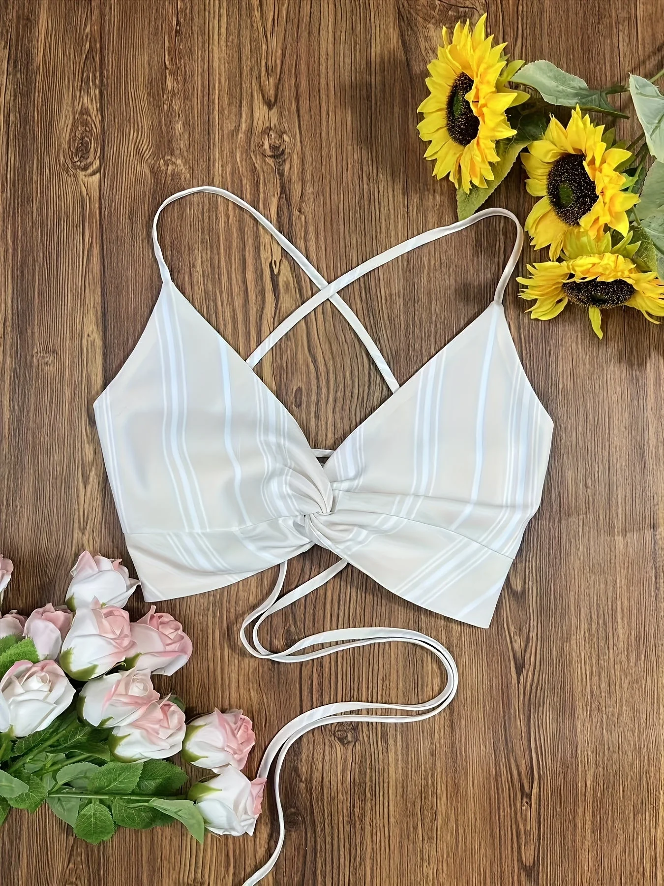 Damen Set – Modisches Streifen Crop Top mit Wickeldetail, Hemd und Jeansrock – Perfekt für Sommer & Freizeit - Image 2