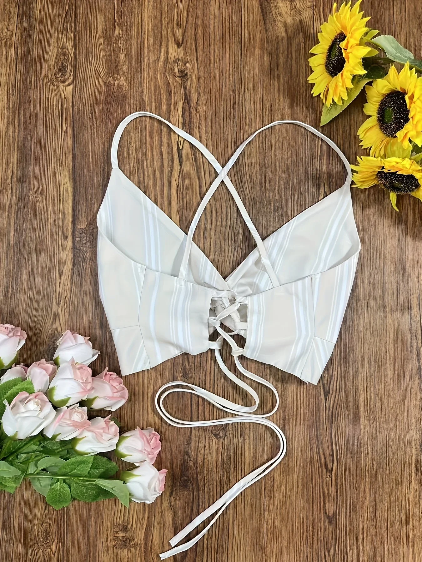 Damen Set – Modisches Streifen Crop Top mit Wickeldetail, Hemd und Jeansrock – Perfekt für Sommer & Freizeit - Image 3