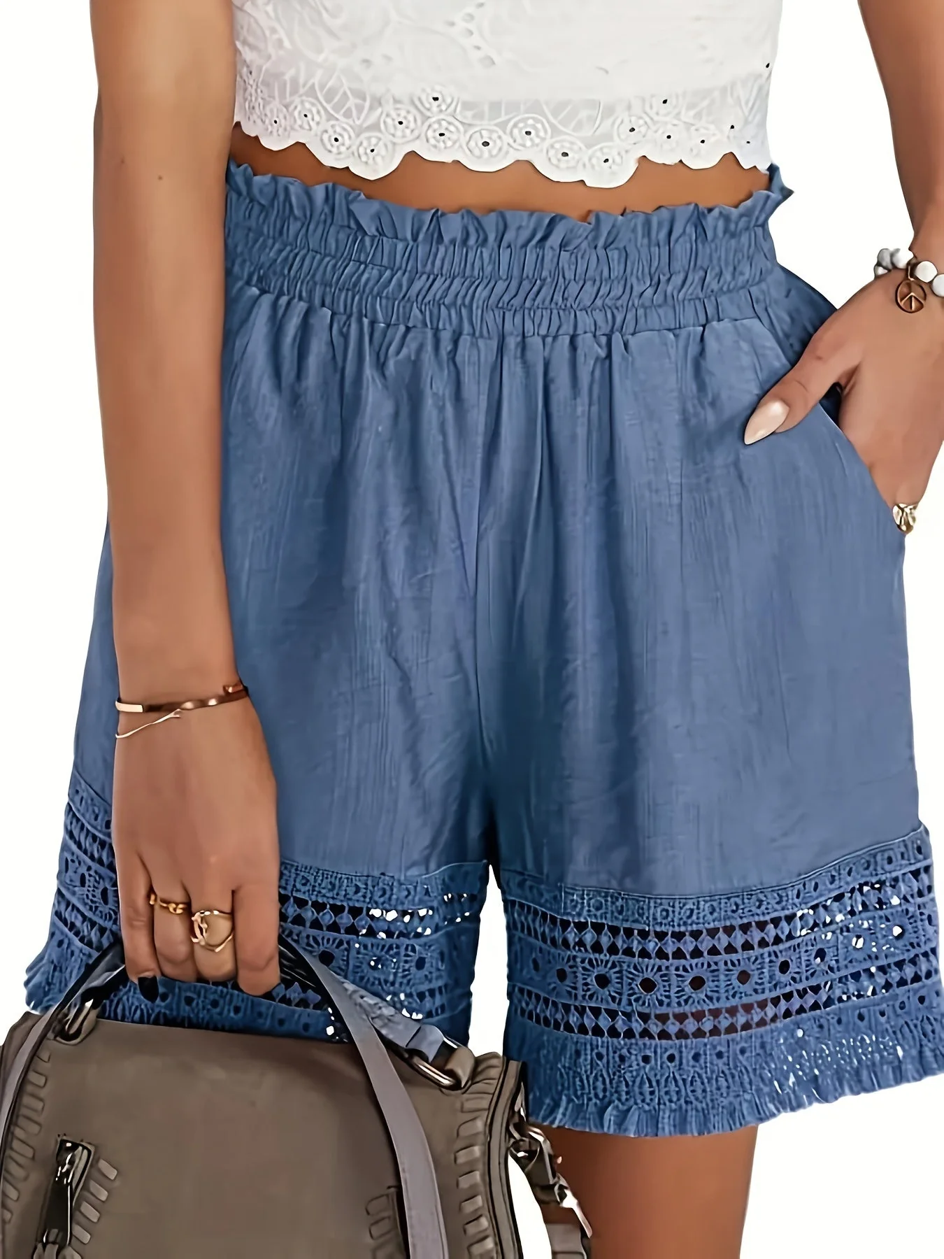 Damen Shorts im Boho-Stil mit Häkel-Details für Urlaub und Freizeit - Image 2