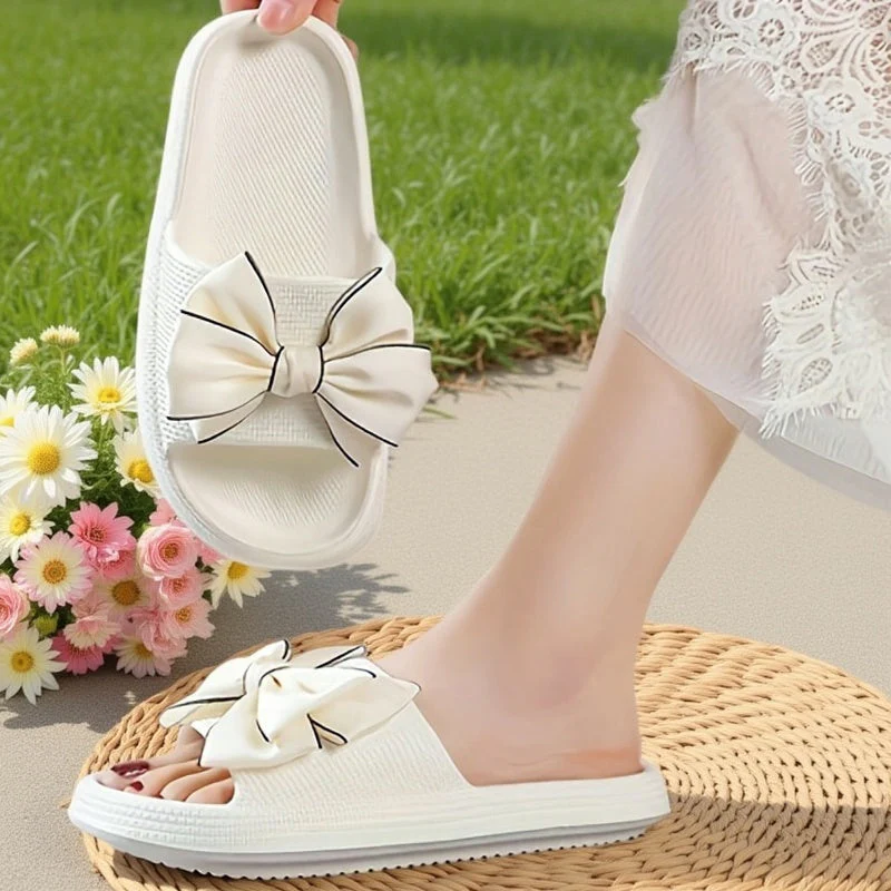 Damen Slide Sandalen mit großer Schleife – Stilvolle Freizeitschuhe für Garten, Pool und Alltag