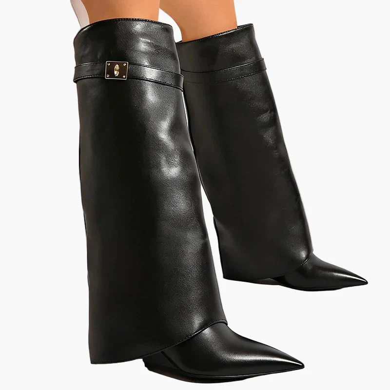 Damen Slouchy Stiefel mit Spitz zulaufender Zehenpartie und flachem Absatz – Modische Freizeit- und Party-Stiefel - Image 3