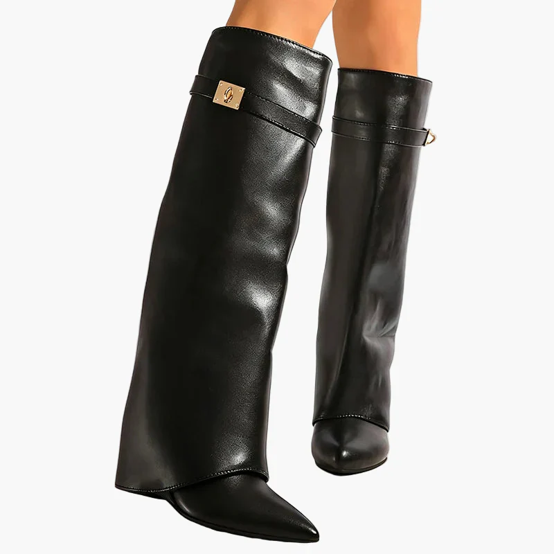 Damen Slouchy Stiefel mit Spitz zulaufender Zehenpartie und flachem Absatz – Modische Freizeit- und Party-Stiefel - Image 4