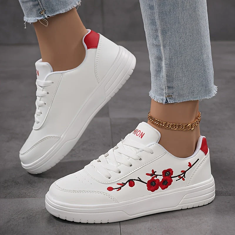 Damen Sneaker mit Blumenstickerei und modischem Freizeit-Look – Eleganter Alltagsschuh